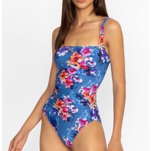 Johnny Was ruched floral summer days onepiece swimsuit NEW